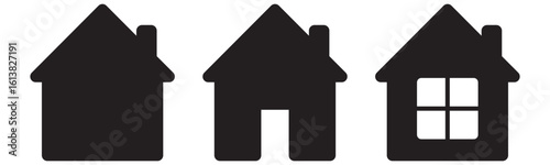 Flat Home Icons for Real Estate, Web Page, and Residential Construction Design