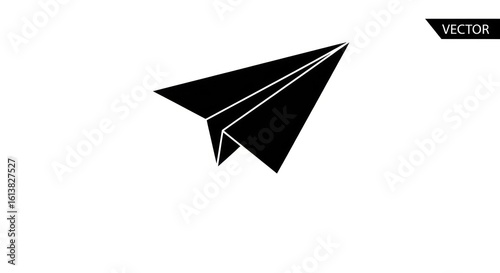 Minimalist Illustration of a Black Paper Airplane, Symbolizing Freedom and Travel, Perfect for Creative Projects and Business Presentations