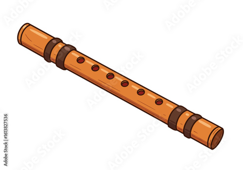 Wooden Flute Illustration – Traditional Wind Instrument with Finger Holes, Ethnic Folk Music Icon, Handcrafted Musical Drawing for Culture, Sound & Art Projects

