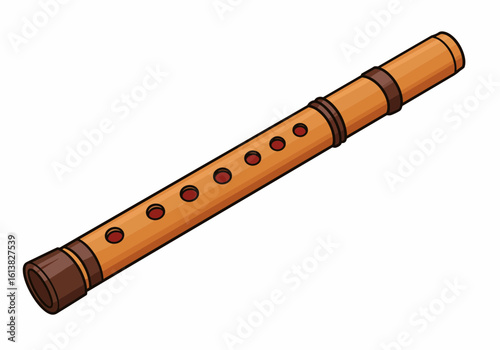 Wooden Flute Illustration – Traditional Wind Instrument with Finger Holes, Ethnic Folk Music Icon, Handcrafted Musical Drawing for Culture, Sound & Art Projects

