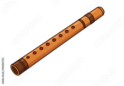 Wooden Flute Illustration – Traditional Wind Instrument with Finger Holes, Ethnic Folk Music Icon, Handcrafted Musical Drawing for Culture, Sound & Art Projects

