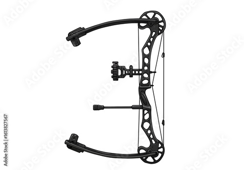 Modern Compound Bow Illustration – Tactical Archery Equipment with Cams and Stabilizer, Precision Hunting Gear Graphic for Sports, Survival & Target Shooting

