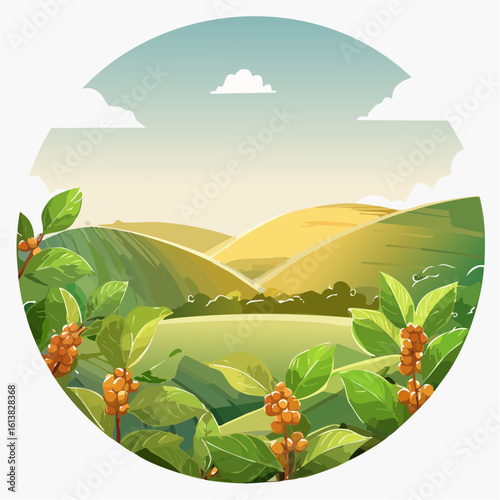 Serene Coffee Plantation Landscape at Sunrise