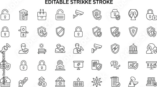 Line art icons depicting security measures and protective elements