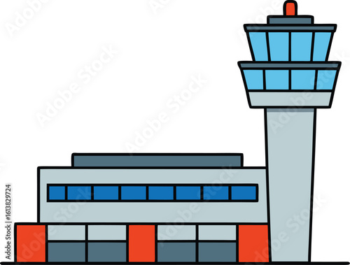 airport terminal with control tower vector illustration on transparent background