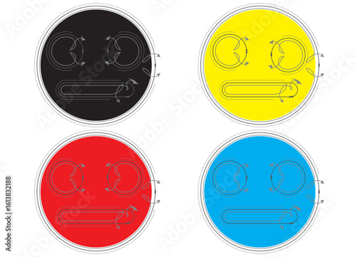 CMYK and RGB Flat Neutral Face Icons – Minimalist Emotion Expression in Pop Art Style