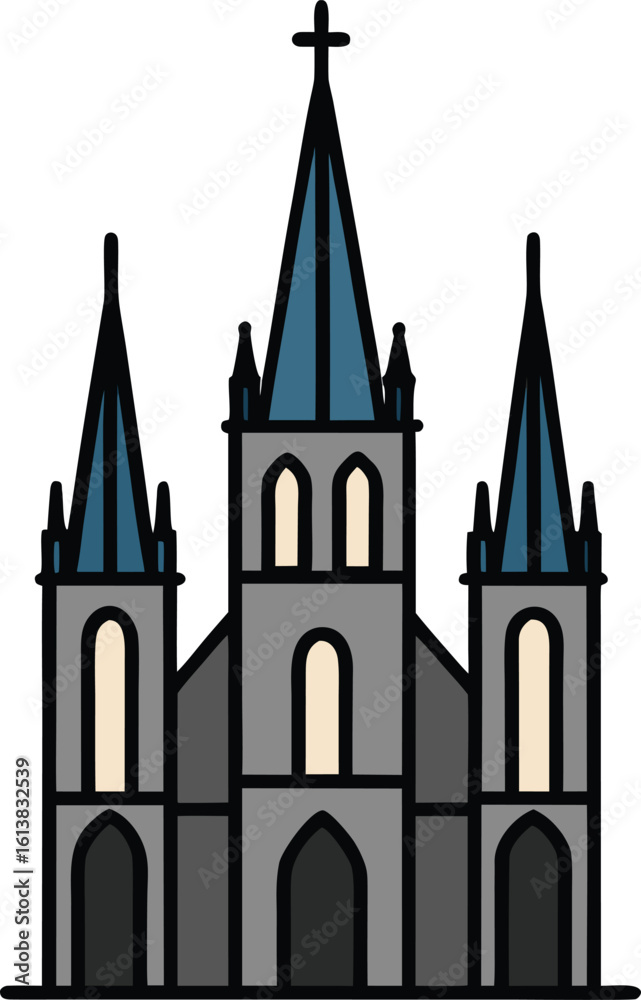 Fototapeta premium gothic cathedral with tall spires vector illustration on transparent background