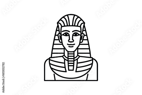 Egyptian Pharaoh Portrait Wearing Nemes Headdress in Black and White Silhouette Style stylized silhouette portrait pharaoh