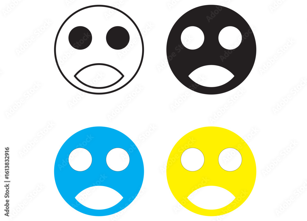 Fototapeta premium Sad Face Emoji Icon Set – Vector Shocked Expression Symbols in Colour Variations