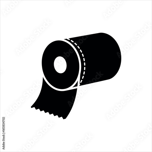 Black silhouette of a roll of toilet paper with a torn sheet hygiene bathroom