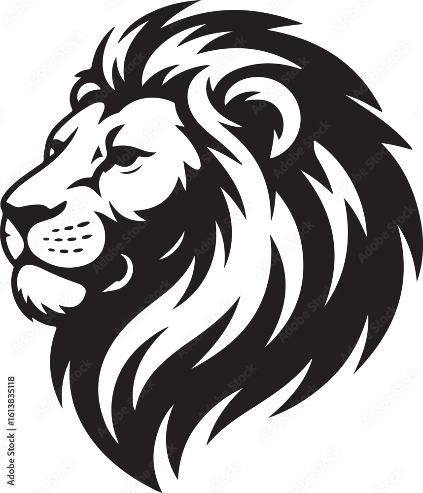Obraz premium Lion Head Profile Vector Illustration - Wildlife Animal Silhouette Portrait
