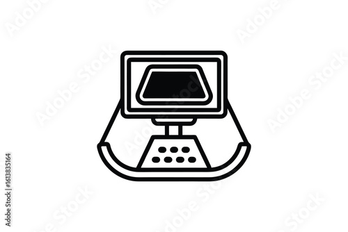 Retro Computer Terminal with Curved Base and Screen Displayed in a Silhouette Style silhouette retro computer