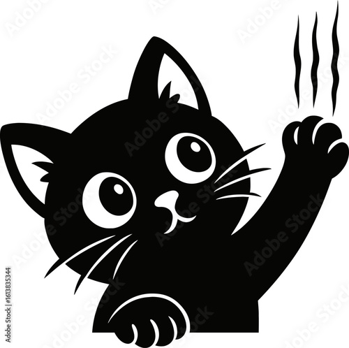 Black cat scratching vector graphic adorable kitten illustration design art