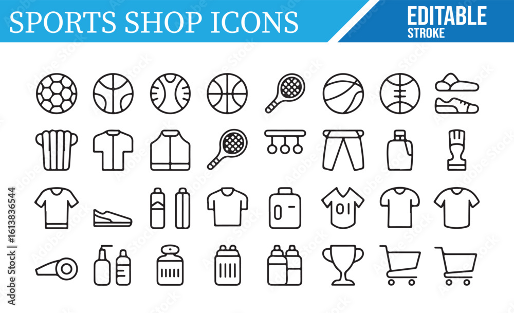 Editable Icons for Sportswear, Equipment, and Fitness Retail Projects