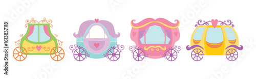 Little Princess Carriage as Royal Attribute Vector Set