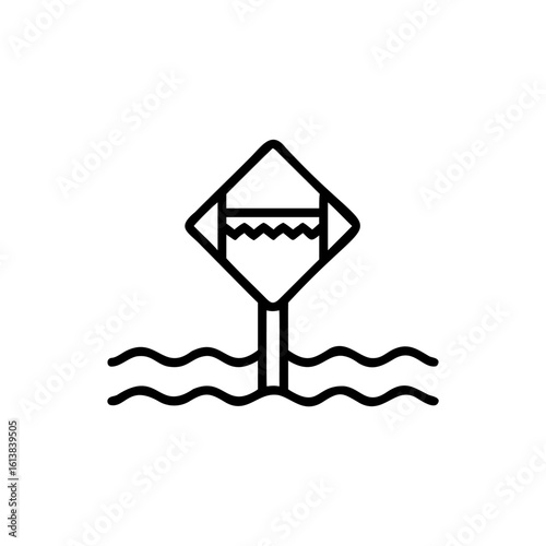 Line art flood warning sign on symbol water