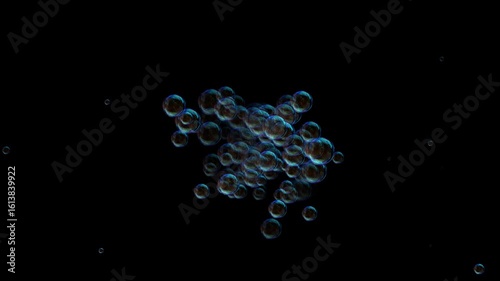 Bubbles burst explosion on black background