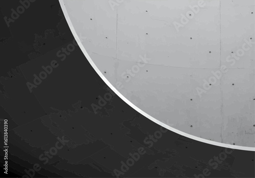 Abstract architectural detail of a curved ceiling, contrasting light gray and dark gray concrete.
