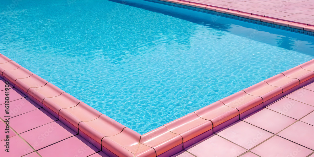 Obraz premium Blue pool water with soft ripples and pink tiles