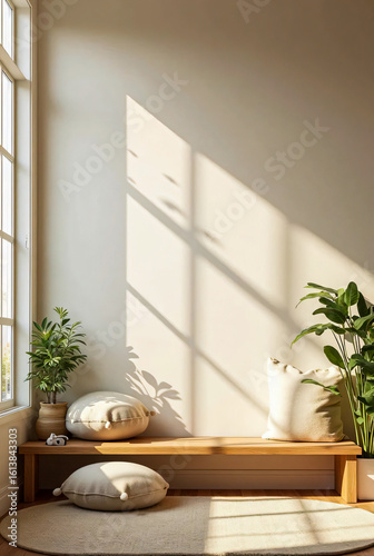 Bright Minimalist Zen Living Room with Indoor Plants and Scandinavian Natural Decor


