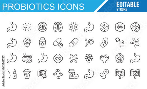 Editable Probiotics Icons Set for Health and Wellness Illustrations