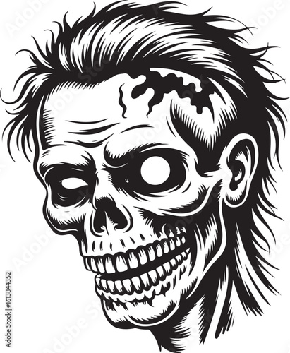 Terrifying Zombie Head Vector Illustration with Open Eye and Rotting Flesh