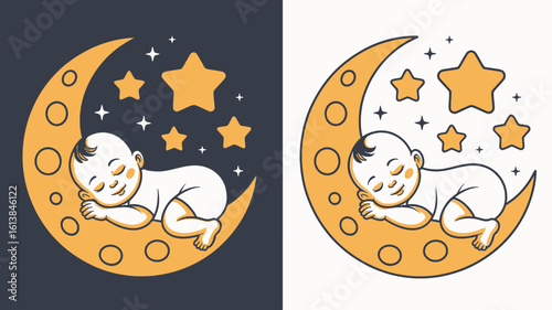 Sleeping baby on moon with stars crescent