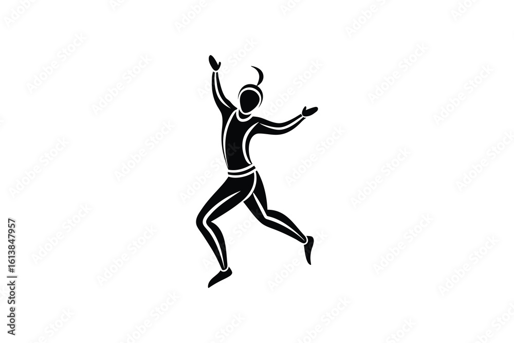 Dynamic Woman Running with Arms Raised in Celebration Silhouette Style Dynamic Woman Running with Arms Raised in Celebration Silhouette Style