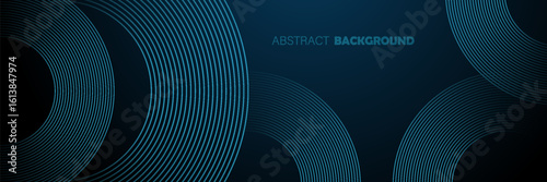 Asbtract Dark blue abstract background with glowing circle lines. Geometric stripe line art design. Modern shiny blue diagonal rounded lines. vector background