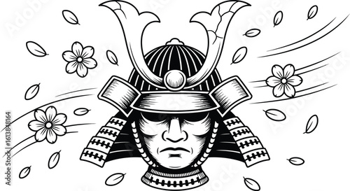 Samurai warrior helmet with cherry blossoms japan japanese