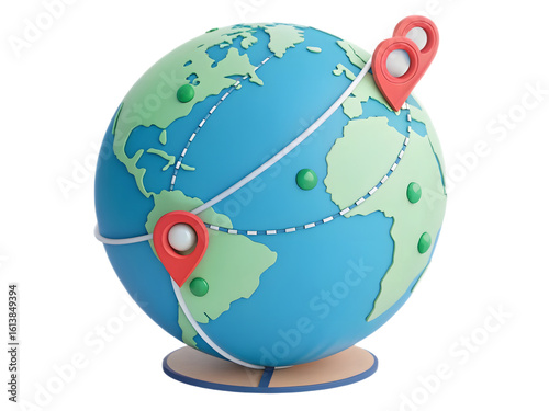 Colorful 3D Globe with Travel Route Highlights