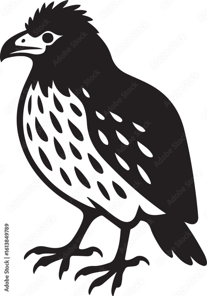 Fototapeta premium Bird silhouette with patterned feathers black design, Decorative bird vector illustration