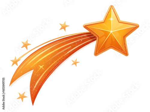 A bright orange star trails across a black background.