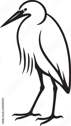 Heron silhouette on white background bird, Black bird illustration design