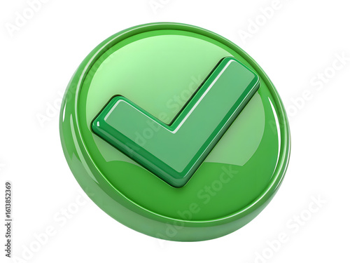 Glossy Green Checkmark Icon on Black Background