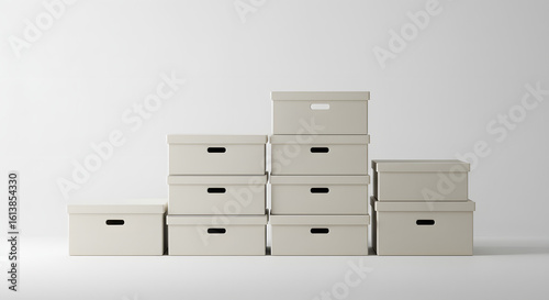 Conjunto de caixas organizadoras empilhadas em estilo minimalista 
