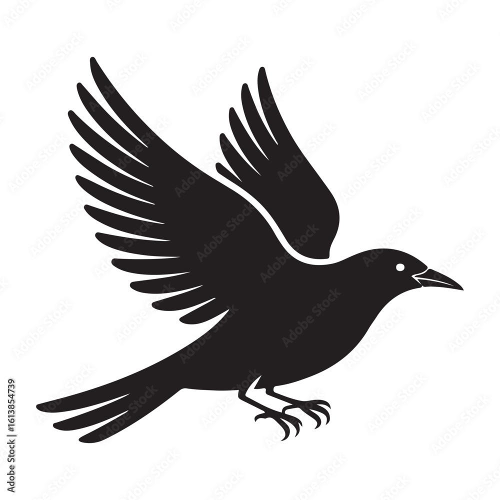Obraz premium Elegant Dove in Flight Black and White Silhouette vector.
