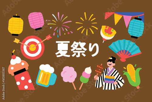 Japanese summer festival celebration with food and decorations