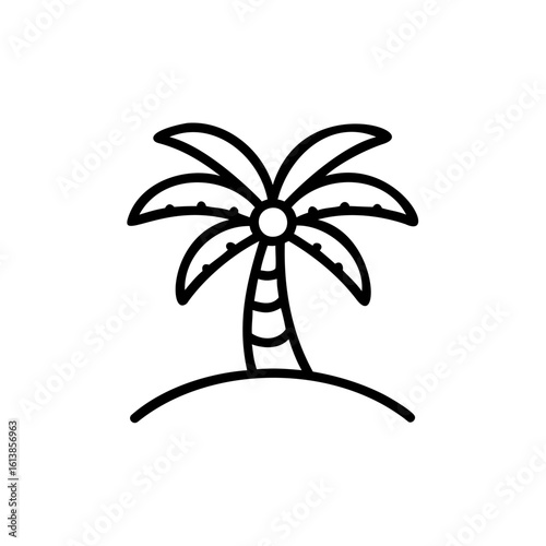 Minimalist line art icon a coconut tree on a curved ground palm tropical