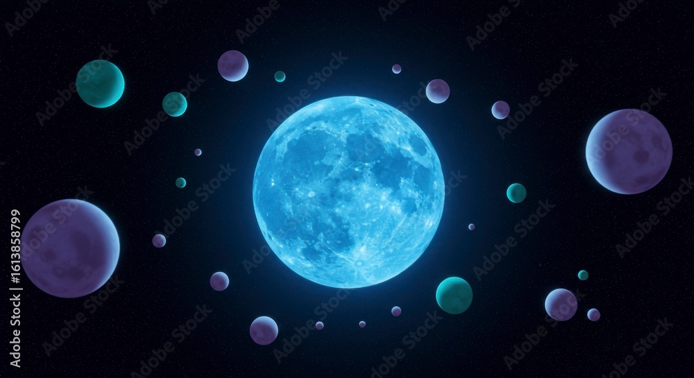 Fototapeta premium Celestial bodies in space, glowing in vibrant hues