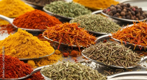 Colorful spice collection in spoons