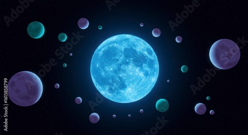 Celestial bodies in space, glowing in vibrant hues