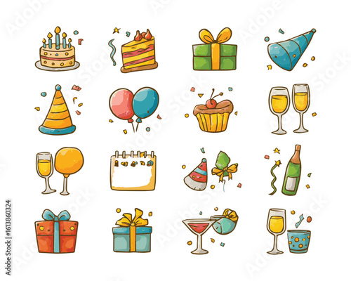 birthday icons set