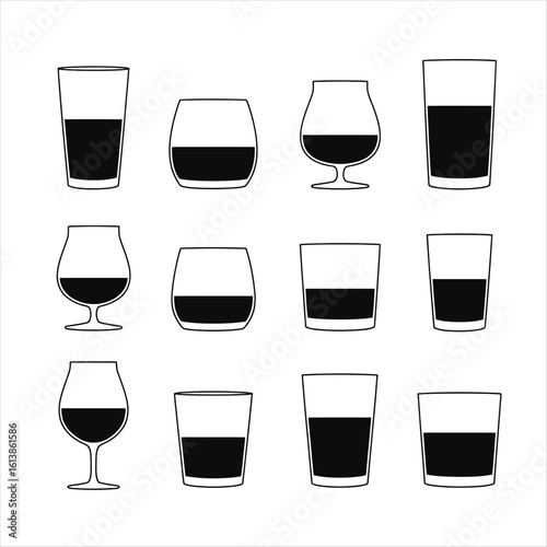 Black and White Drinkware Collection with Various Glass Styles