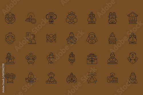 Collection of ancient egyptian hieroglyphic symbols on brown background