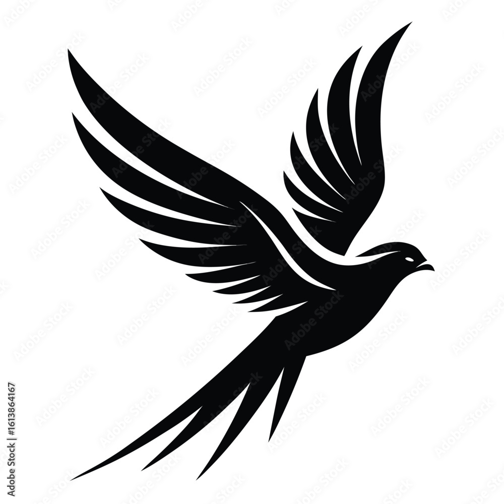 Obraz premium Create the silhouette of a bird in flight, with strong black lines on a white background