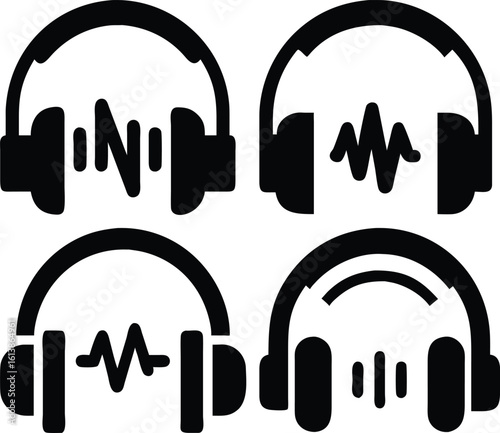 Headphones Vector Icon Audio, Music, and Sound Wave Technology Design