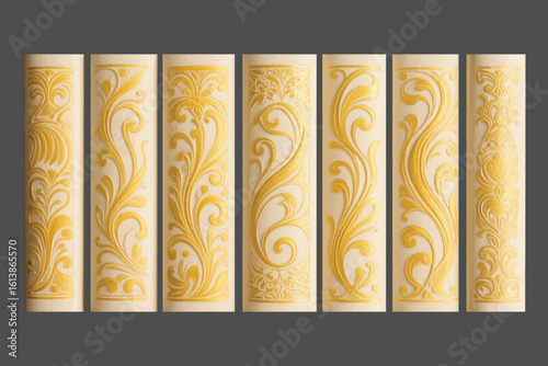 Antique ivory carved book spines with ornate floral designs