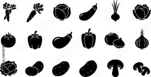 Set of vegetables Concept Thin Line Silhouette vector icons