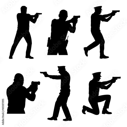 Police shooting set colection. Vector image